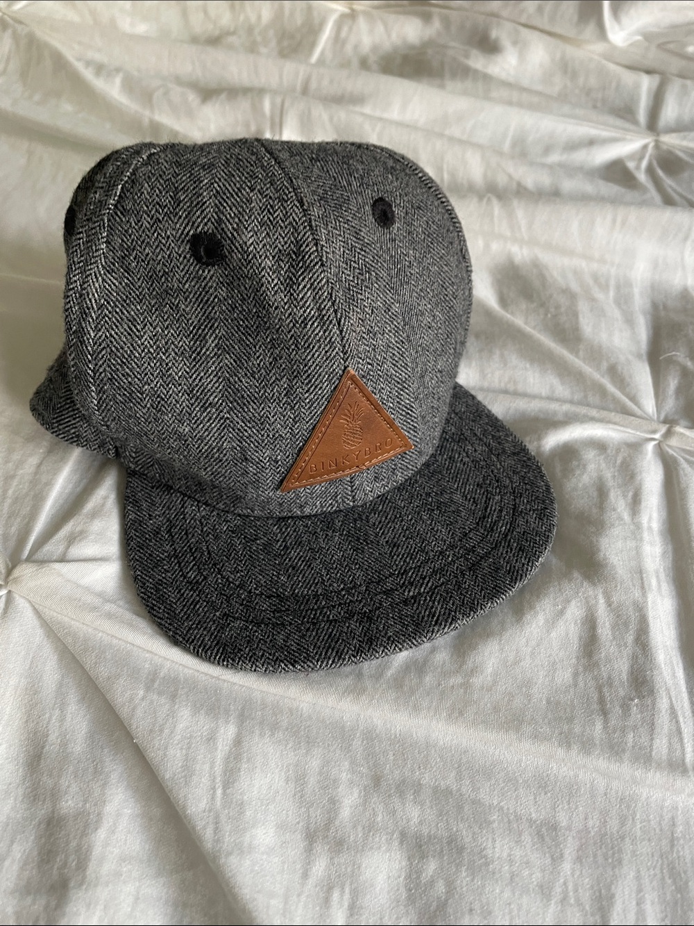 Binky Boo Kids Gray Herringbone Cap with Leather Patch (Toddler size)